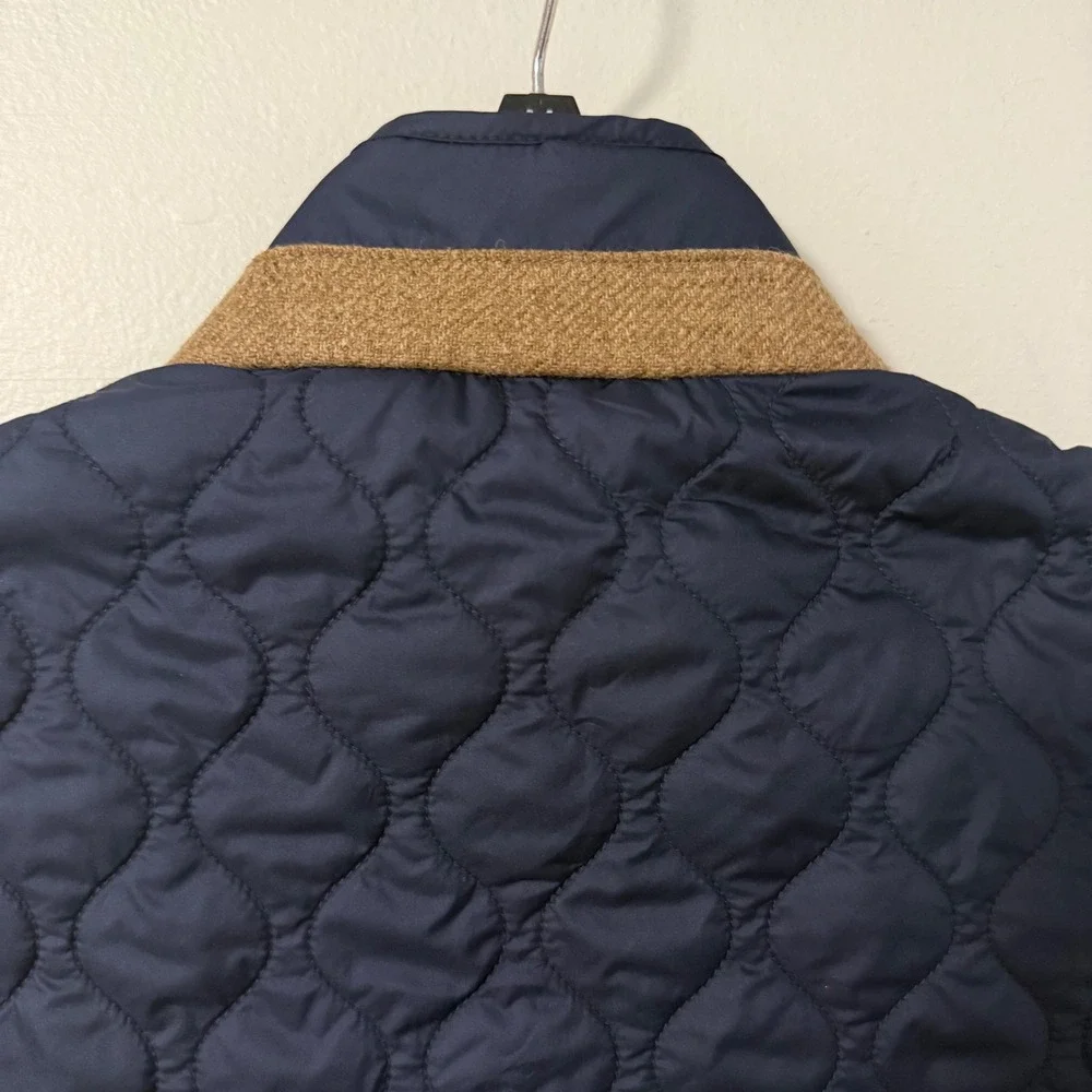 Peter Millar Addison Quilted Vest Navy Blue Brown Lambswool Trim Women Size L